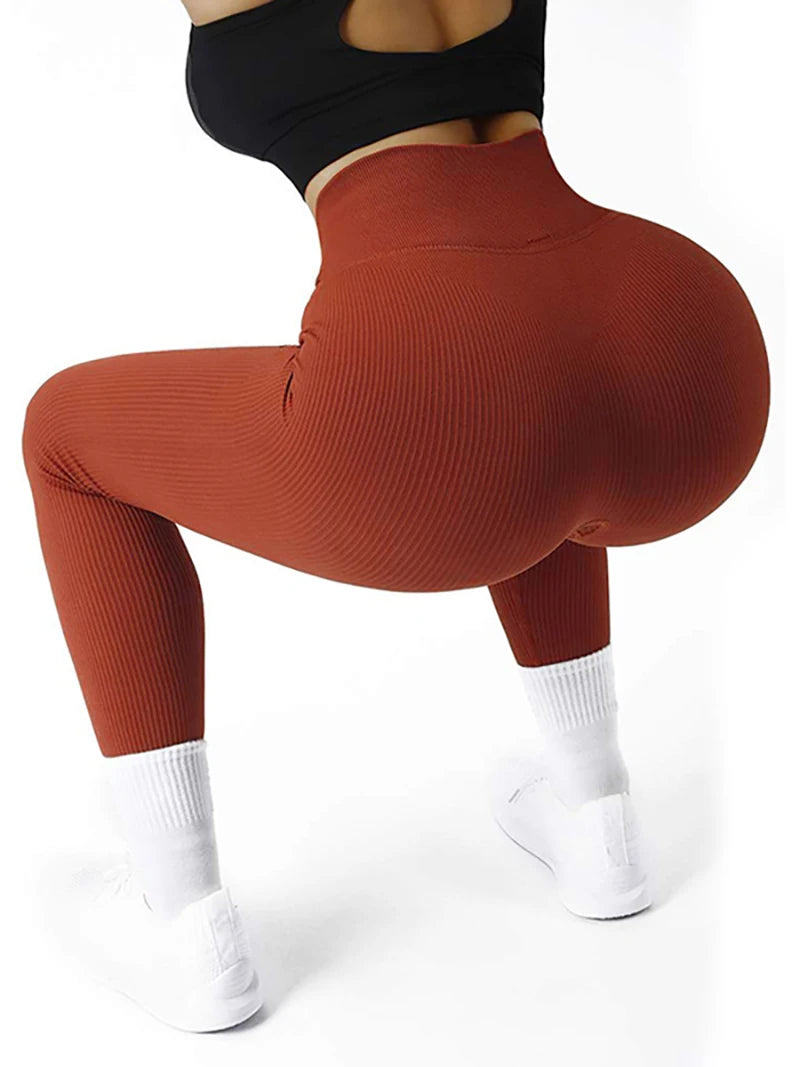 Women Ribbed Seamless Leggings High Waisted Gym Yoga Pants Push Up Leggings Athletic Fitness Workout Leggins Booty Sport Tights