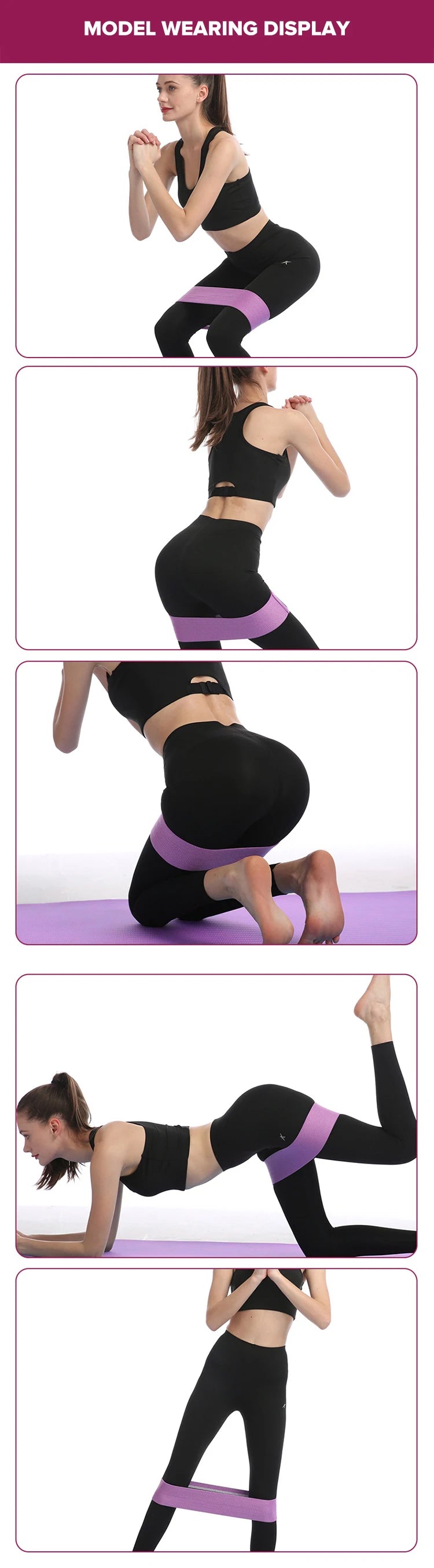 1 Set Women's Resistance Bands Stretch Bands for Fitness Yoga Squats and Butt Exercises Includes Three Resistance Levels