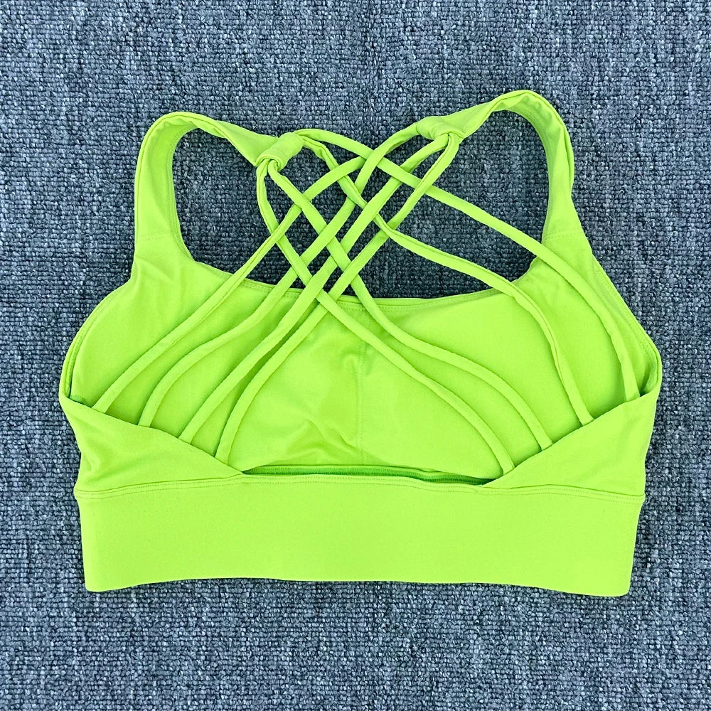 Women's Fitness Sports Bra Anti-Sweat Fitness Top Women Yoga Bra Shockproof Crop Top Cross Back Sport Bra Gym Workout Top