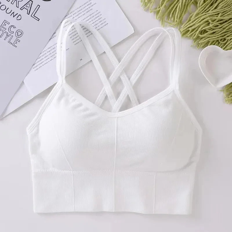 Sexy women Tops back cross strap tank top push up running sports bra breathable soft fitness beauty solid color yoga bra