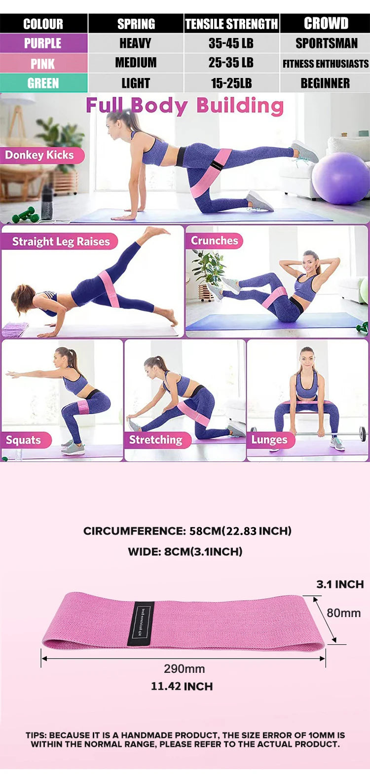1 Set Women's Resistance Bands Stretch Bands for Fitness Yoga Squats and Butt Exercises Includes Three Resistance Levels