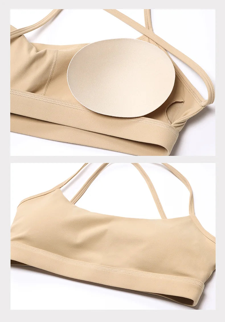 Summer Women's Sports Fitness Yoga Bra Wear Sexy Open Back Vest Sweatproof Breathable Gym Fitness Top Elastic Fabric Padded Bra