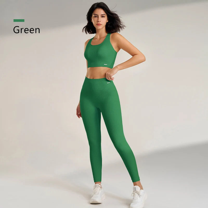 Women's Fitness High Waisted Skinny Sportswear Fitness Pants Bra Tops High Waisted Leggings Athletic Suit 2 Piece Yoga Wear