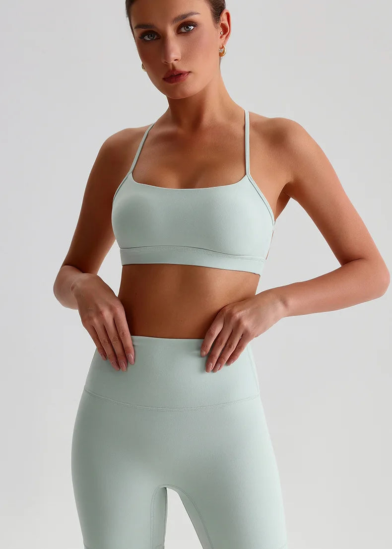 Summer Women's Sports Fitness Yoga Bra Wear Sexy Open Back Vest Sweatproof Breathable Gym Fitness Top Elastic Fabric Padded Bra