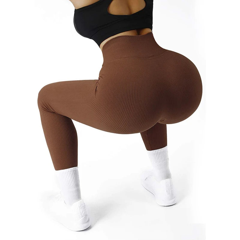 Women Ribbed Seamless Leggings High Waisted Gym Yoga Pants Push Up Leggings Athletic Fitness Workout Leggins Booty Sport Tights
