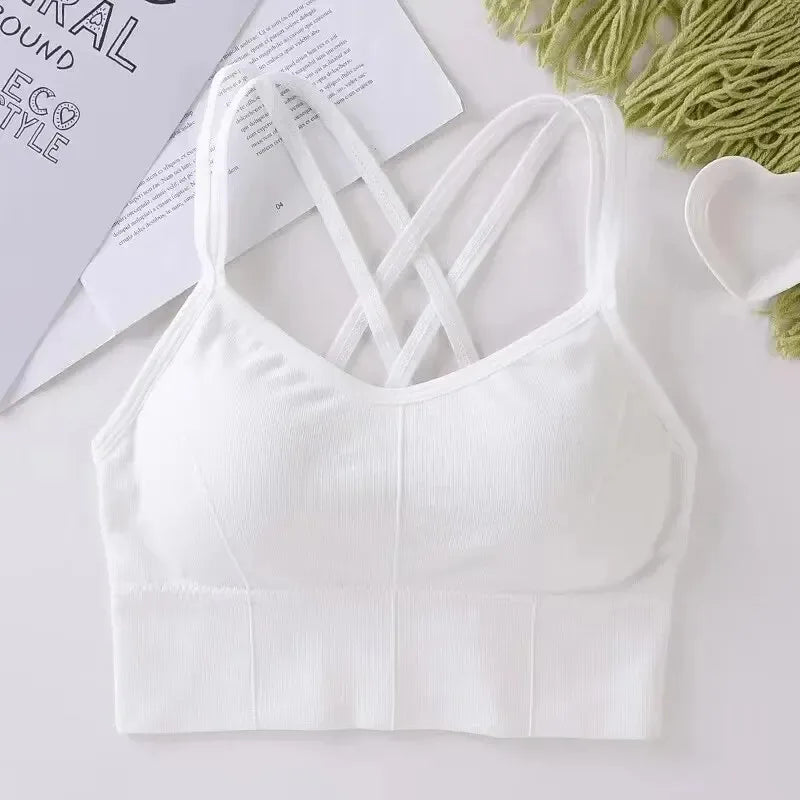 Sexy women Tops back cross strap tank top push up running sports bra breathable soft fitness beauty solid color yoga bra