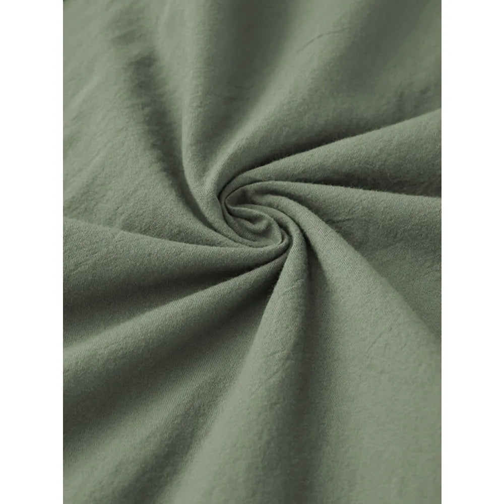 Spring-Autumn European-American Men's Loungewear - Comfortable Mid-Length 3/4-Sleeve Robe, Collarless Warm Half-Sleeve Pajamas