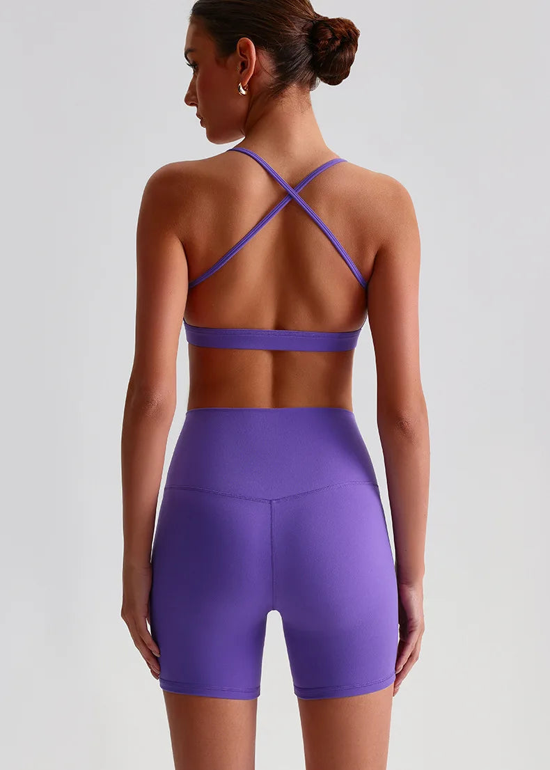 Summer Women's Sports Fitness Yoga Bra Wear Sexy Open Back Vest Sweatproof Breathable Gym Fitness Top Elastic Fabric Padded Bra