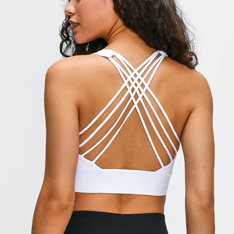 Women's Fitness Sports Bra Anti-Sweat Fitness Top Women Yoga Bra Shockproof Crop Top Cross Back Sport Bra Gym Workout Top