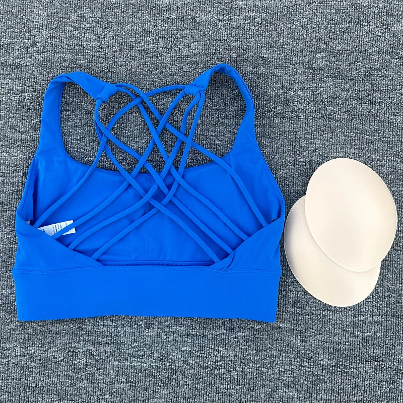 Women's Fitness Sports Bra Anti-Sweat Fitness Top Women Yoga Bra Shockproof Crop Top Cross Back Sport Bra Gym Workout Top
