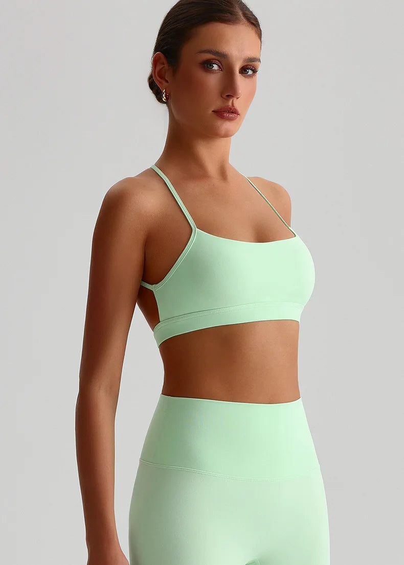 Summer Women's Sports Fitness Yoga Bra Wear Sexy Open Back Vest Sweatproof Breathable Gym Fitness Top Elastic Fabric Padded Bra