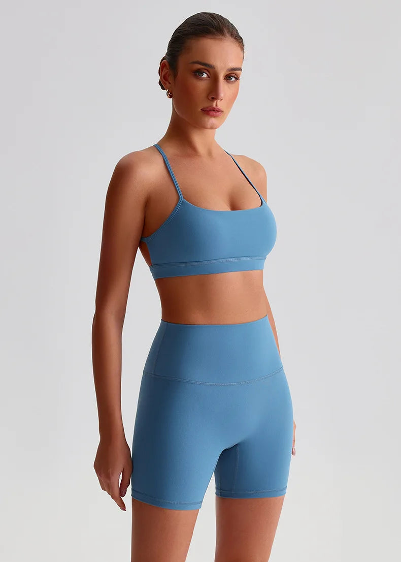 Summer Women's Sports Fitness Yoga Bra Wear Sexy Open Back Vest Sweatproof Breathable Gym Fitness Top Elastic Fabric Padded Bra