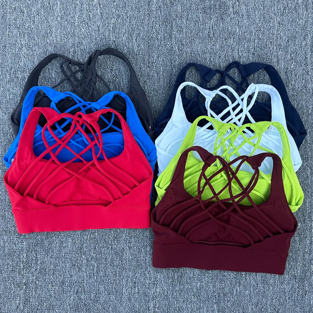 Women's Fitness Sports Bra Anti-Sweat Fitness Top Women Yoga Bra Shockproof Crop Top Cross Back Sport Bra Gym Workout Top