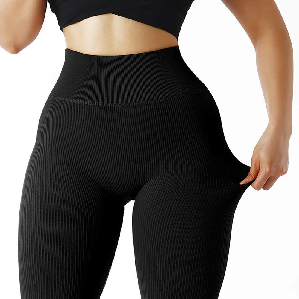 Women Ribbed Seamless Leggings High Waisted Gym Yoga Pants Push Up Leggings Athletic Fitness Workout Leggins Booty Sport Tights