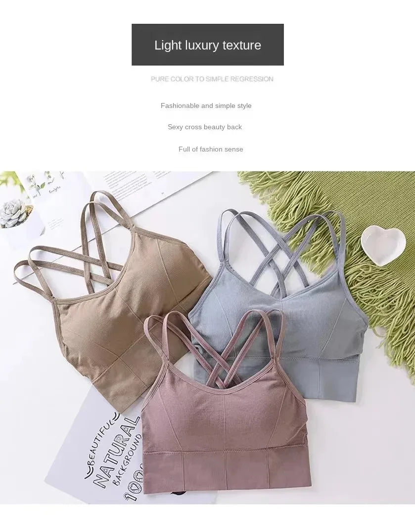 Sexy women Tops back cross strap tank top push up running sports bra breathable soft fitness beauty solid color yoga bra