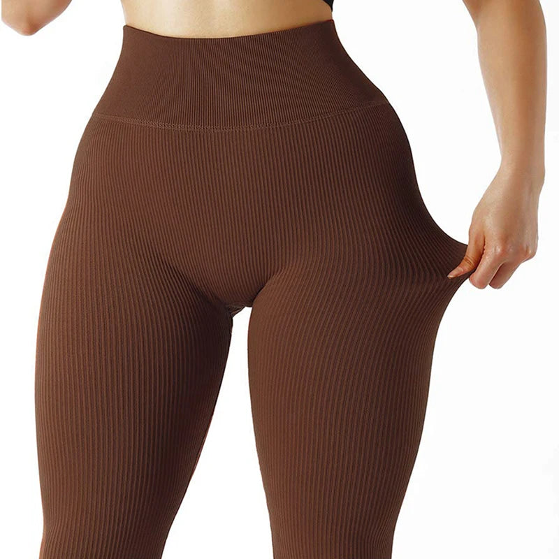 Women Ribbed Seamless Leggings High Waisted Gym Yoga Pants Push Up Leggings Athletic Fitness Workout Leggins Booty Sport Tights