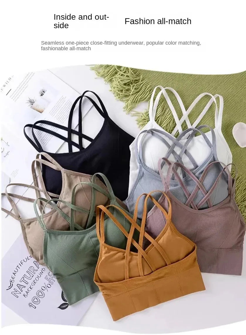 Sexy women Tops back cross strap tank top push up running sports bra breathable soft fitness beauty solid color yoga bra