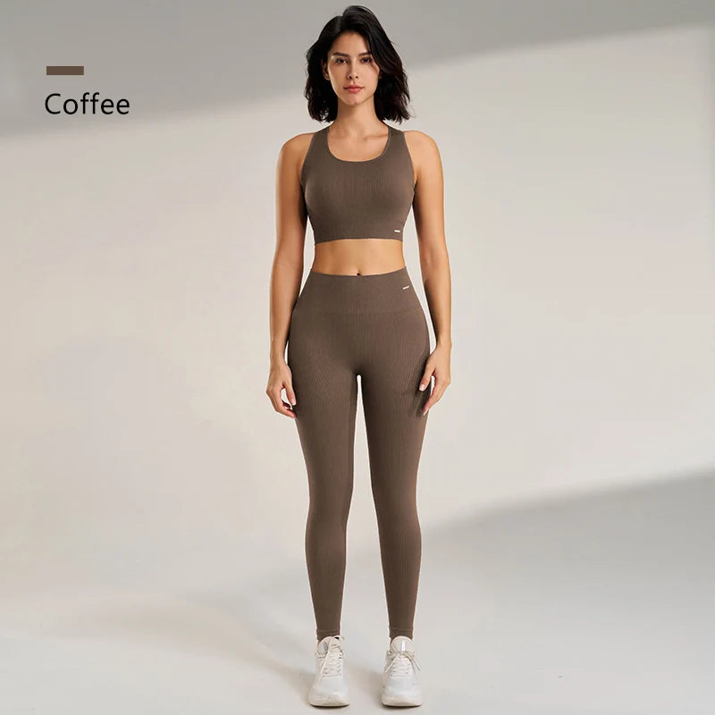 Women's Fitness High Waisted Skinny Sportswear Fitness Pants Bra Tops High Waisted Leggings Athletic Suit 2 Piece Yoga Wear