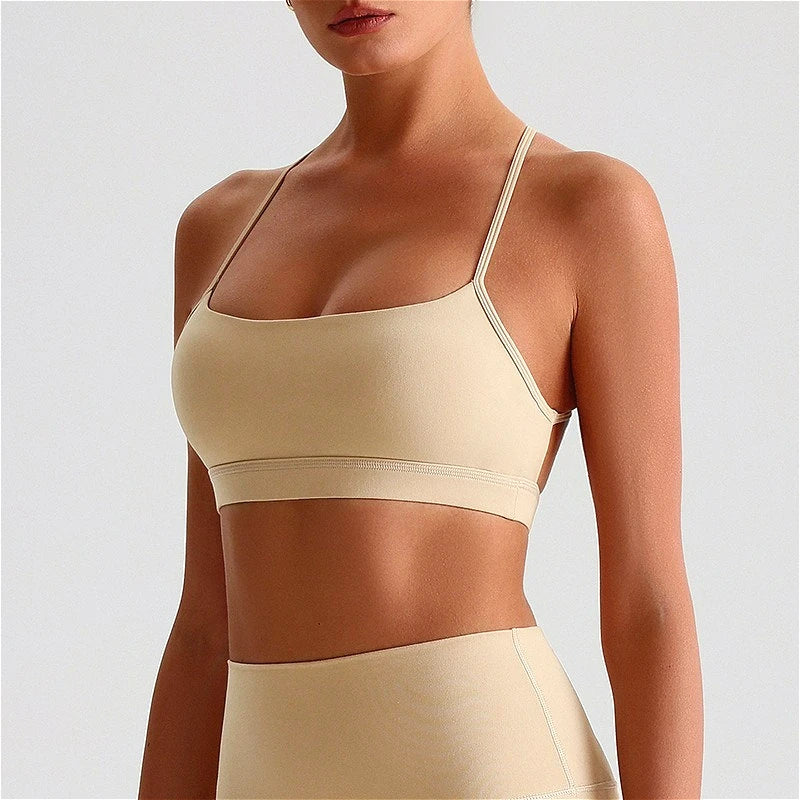 Summer Women's Sports Fitness Yoga Bra Wear Sexy Open Back Vest Sweatproof Breathable Gym Fitness Top Elastic Fabric Padded Bra