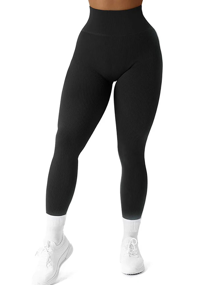 Women Ribbed Seamless Leggings High Waisted Gym Yoga Pants Push Up Leggings Athletic Fitness Workout Leggins Booty Sport Tights