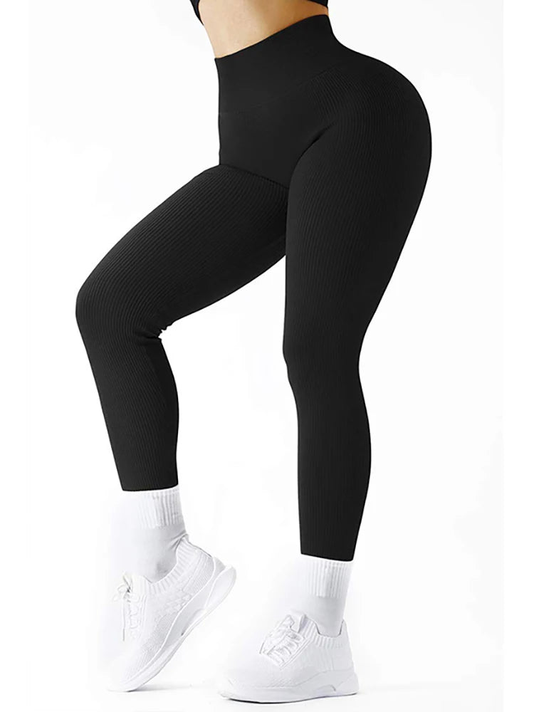 Women Ribbed Seamless Leggings High Waisted Gym Yoga Pants Push Up Leggings Athletic Fitness Workout Leggins Booty Sport Tights