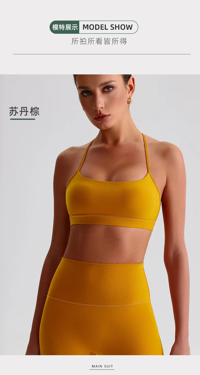 Summer Women's Sports Fitness Yoga Bra Wear Sexy Open Back Vest Sweatproof Breathable Gym Fitness Top Elastic Fabric Padded Bra