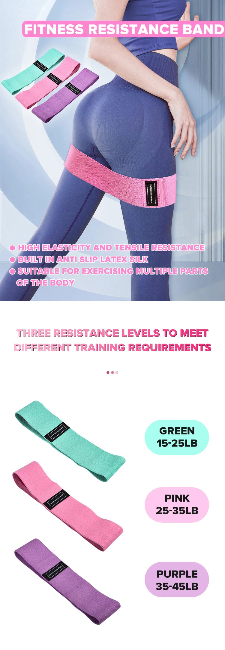 1 Set Women's Resistance Bands Stretch Bands for Fitness Yoga Squats and Butt Exercises Includes Three Resistance Levels