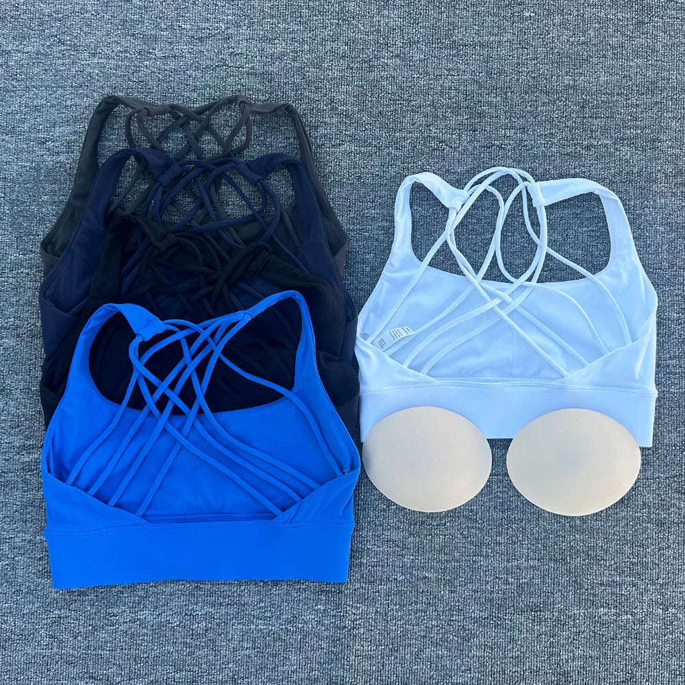 Women's Fitness Sports Bra Anti-Sweat Fitness Top Women Yoga Bra Shockproof Crop Top Cross Back Sport Bra Gym Workout Top