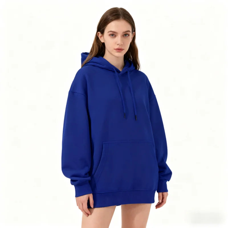 Women's Oversized Hoodie Sweatshirt Streetwear Autumn Winter 320g Loose Solid Color Thickened Hooded Pullover Top New Arrival