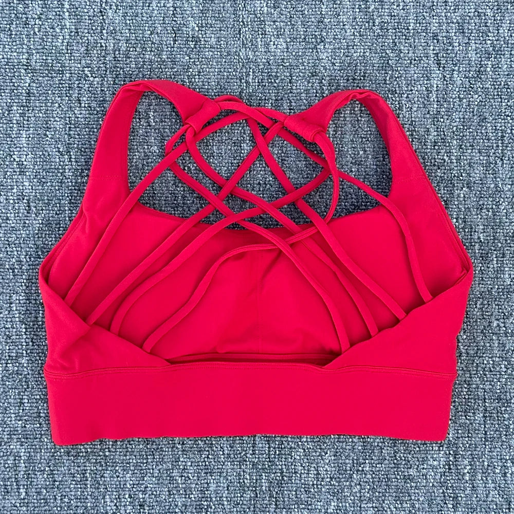 Women's Fitness Sports Bra Anti-Sweat Fitness Top Women Yoga Bra Shockproof Crop Top Cross Back Sport Bra Gym Workout Top
