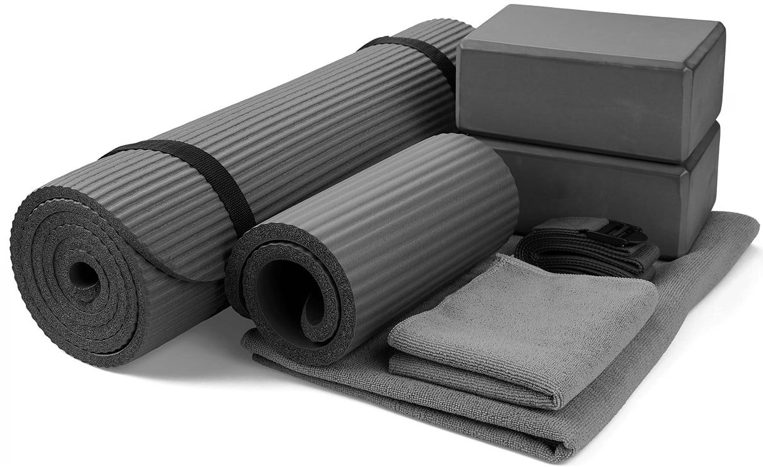 7-Piece Set - Include Yoga Mat with Carrying Strap, 2 Yoga Blocks, Yoga Mat Towel, Yoga Hand Towel, Yoga Strap and Yoga Knee Pad
